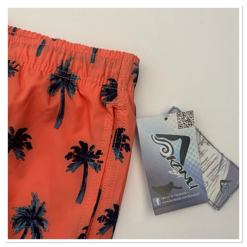 Kanu Surf Men's Tropical Print Palm Desert Swim Trunks - Coral